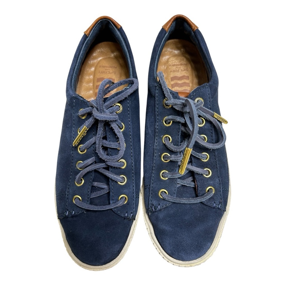 Sperry Women’s Dark Blue Sneakers with leather Accents size 6